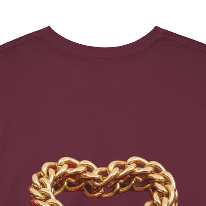 Graphic Tee — "Love Binds Stronger Than Fear" Gold Chain Heart T-Shirt