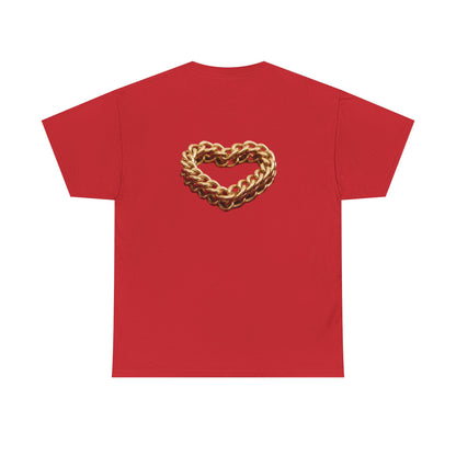 Graphic Tee — "Love Binds Stronger Than Fear" Gold Chain Heart T-Shirt