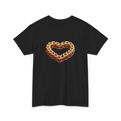 Graphic Tee — "Love Binds Stronger Than Fear" Gold Chain Heart T-Shirt