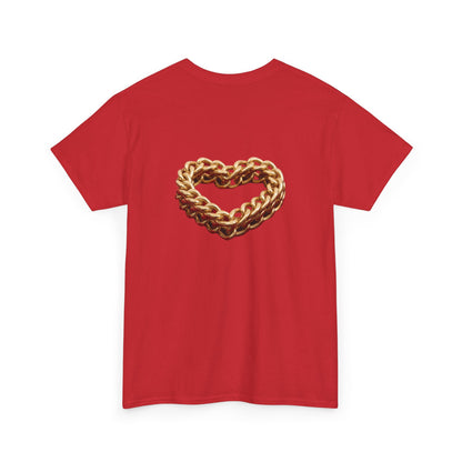 Graphic Tee — "Love Binds Stronger Than Fear" Gold Chain Heart T-Shirt