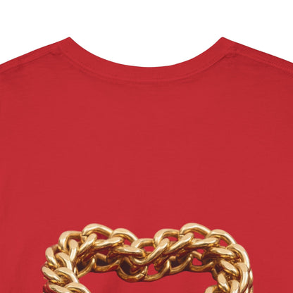 Graphic Tee — "Love Binds Stronger Than Fear" Gold Chain Heart T-Shirt