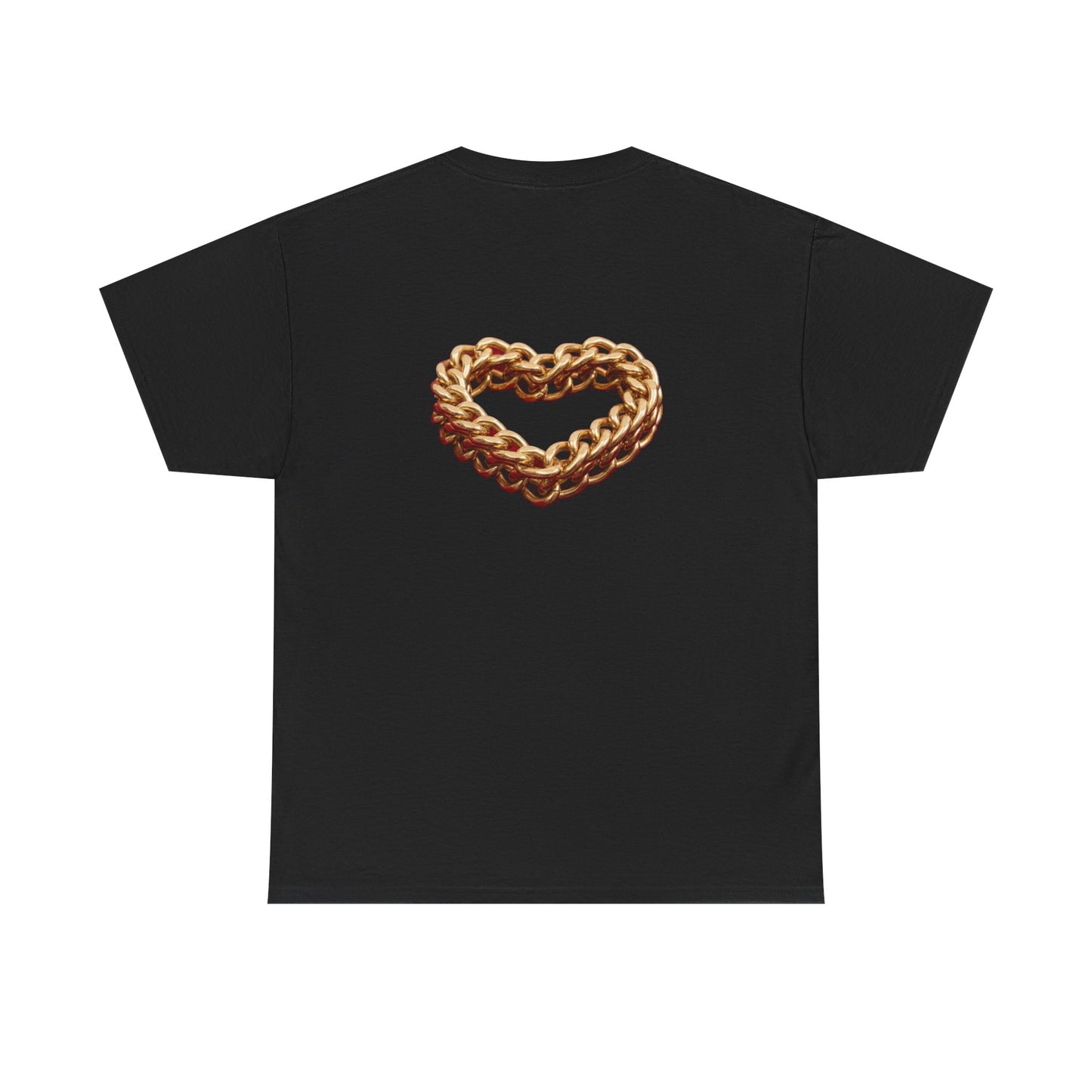Graphic Tee — "Love Binds Stronger Than Fear" Gold Chain Heart T-Shirt