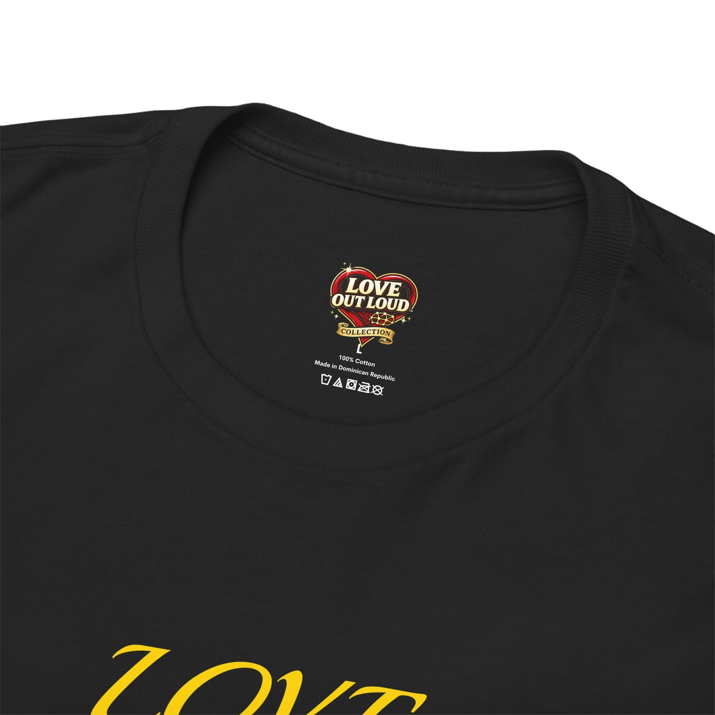 Graphic Tee — "Love Binds Stronger Than Fear" Gold Chain Heart T-Shirt