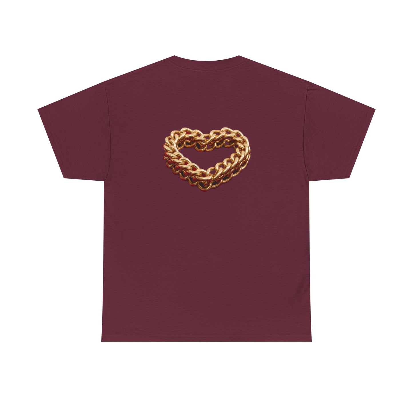 Graphic Tee — "Love Binds Stronger Than Fear" Gold Chain Heart T-Shirt