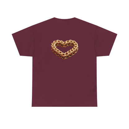Graphic Tee — "Love Binds Stronger Than Fear" Gold Chain Heart T-Shirt
