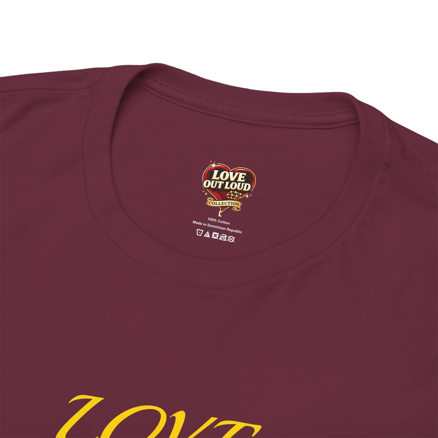 Graphic Tee — "Love Binds Stronger Than Fear" Gold Chain Heart T-Shirt